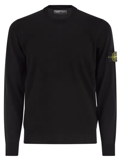 Shop Stone Island Crew Neck Sweater In Virgin Wool In Black