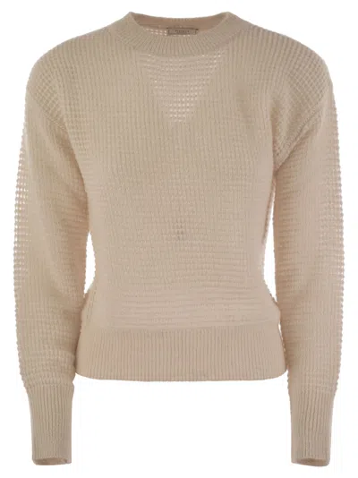 Shop Peserico Alpaca Crew Neck Tricot Sweater In Beige