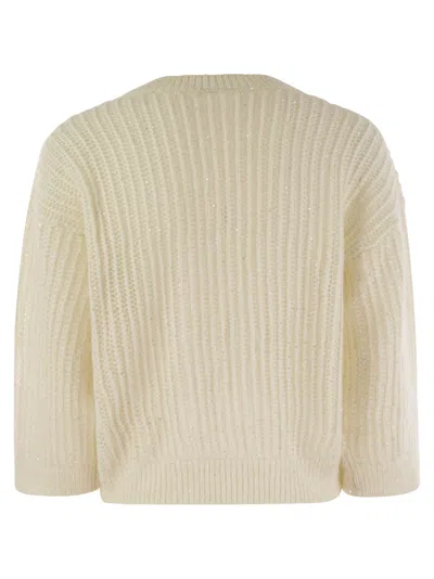 Peserico Women Tricot Sweater With Micropaillettes In White