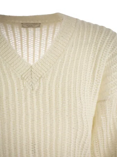 Peserico Women Tricot Sweater With Micropaillettes In White