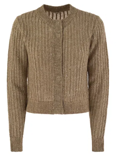 Shop Peserico Tricot Cardigan With Micro Sequins In Hazelnut