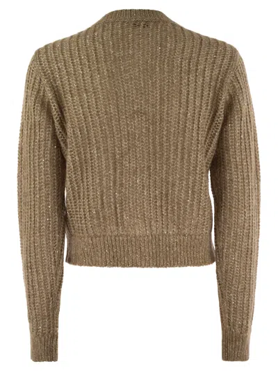 Peserico Tricot Cardigan With Micro-sequins In Hazelnut