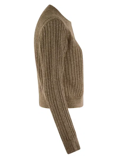 Shop Peserico Tricot Cardigan With Micro Sequins In Hazelnut