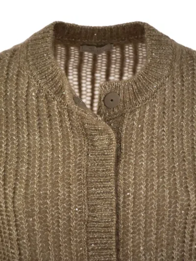 Peserico Tricot Cardigan With Micro-sequins In Hazelnut