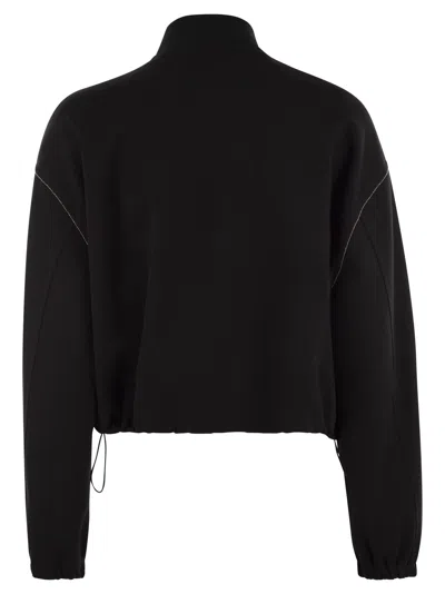 Shop Fabiana Filippi Bomber Jacket With Knitted Collar In Black