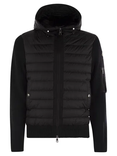 Shop Moncler Padded Hooded Cardigan In Black