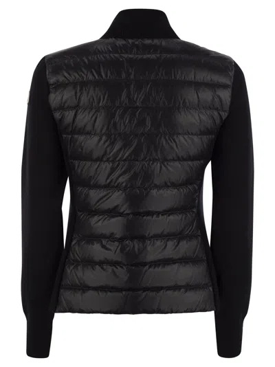 Shop Moncler Padded Wool Cardigan In Black