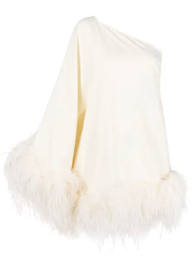 Shop Taller Marmo Pre Piccolo Ubud One Shoulder Feather Trimmed Crepe Mini Dress In White
