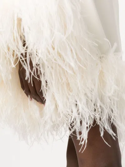 Taller Marmo Piccolo Ubud One-shoulder Feather-trimmed Crepe Mini Dress In White