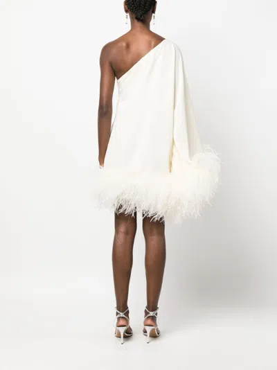Taller Marmo Piccolo Ubud One-shoulder Feather-trimmed Crepe Mini Dress In White