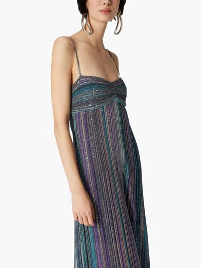 Shop Missoni Striped Long Dress In Clear Blue