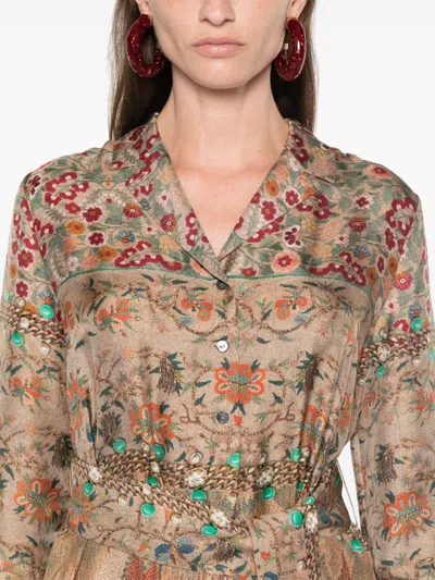 Shop Pierre-louis Mascia Pierre Louis Mascia Printed Silk Shirt Dress In Beige