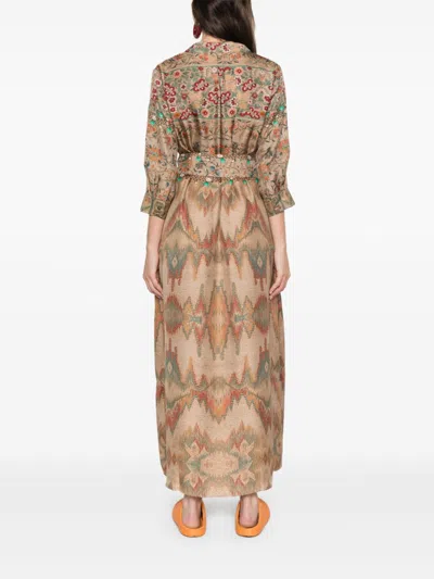 Shop Pierre-louis Mascia Pierre Louis Mascia Printed Silk Shirt Dress In Beige