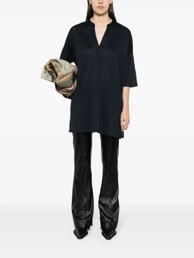 Majestic Filatures Linen Blend Tunic Dress In Blue
