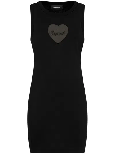 Shop Dsquared2 Heart Cotton Dress In Black