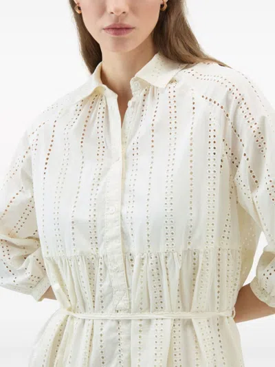 Woolrich Tiered Skirt Cotton Shirt Dress With Puff Sleeves In White