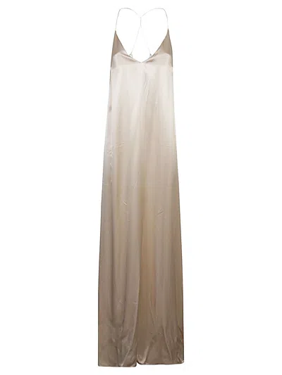 The Nina Studio Athena Long Silk Dress In Beige
