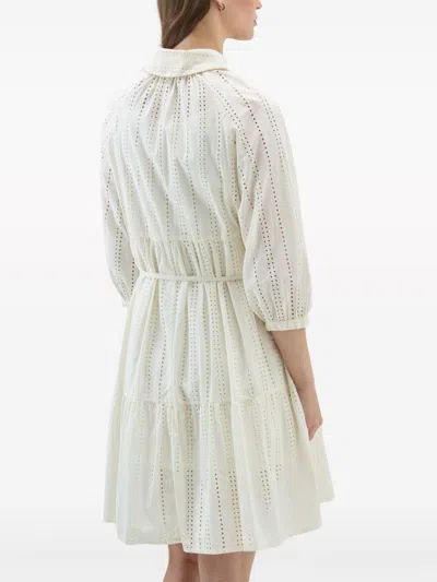 Woolrich Tiered Skirt Cotton Shirt Dress With Puff Sleeves In White