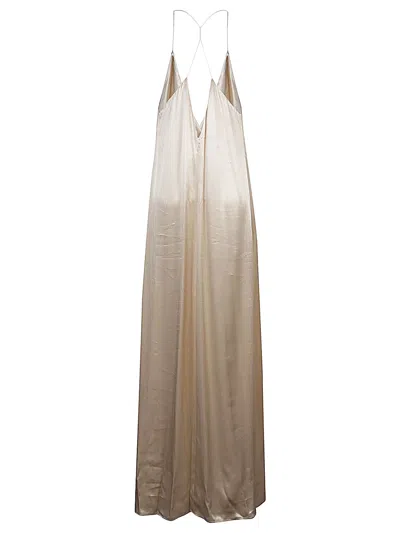 The Nina Studio Athena Long Silk Dress In Beige