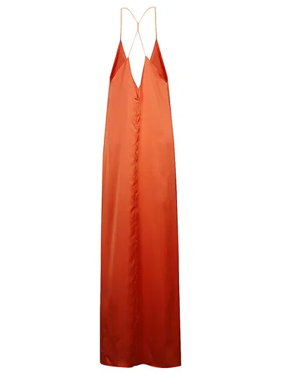 The Nina Studio Athena Satin Long Slip Dress In Orange