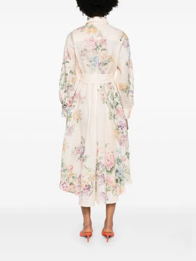 Shop Zimmermann Floral Print Linen Shirt Dress In Beige