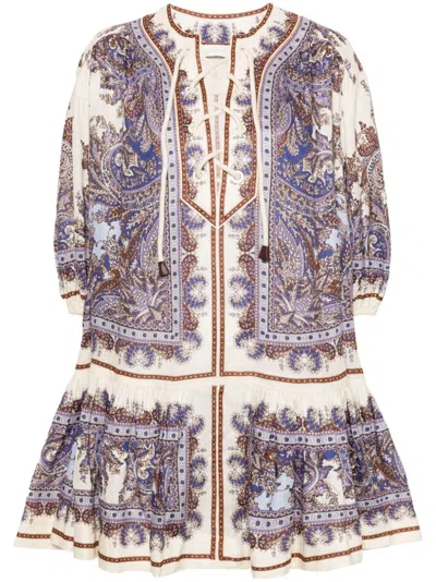 Shop Zimmermann Paisley Print Linen Mini Dress In Purple