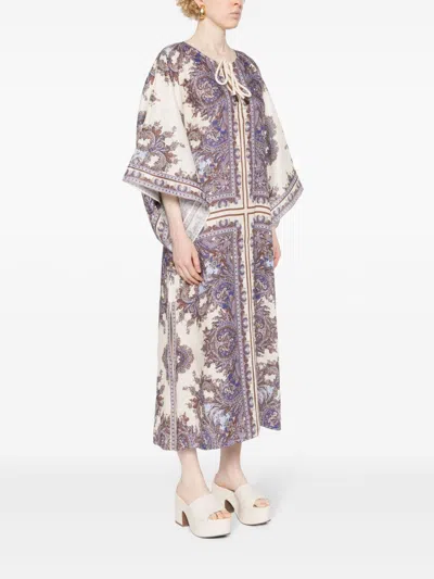 Zimmermann Paisley Print Linen Midi Dress In Purple