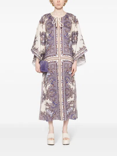 Zimmermann Paisley Print Linen Midi Dress In Purple