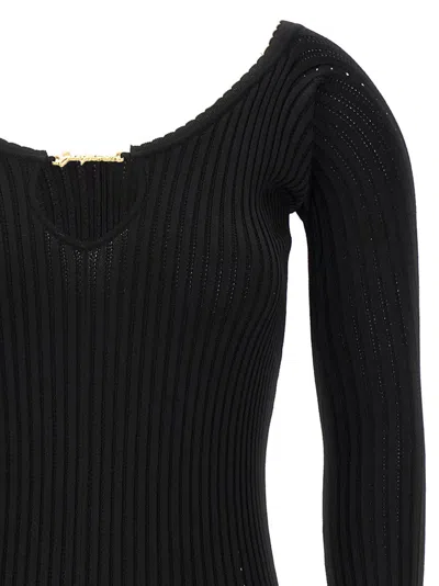 Jacquemus Womens Black Logo-plaque Slim-fit Knitted Mini Dress In Black