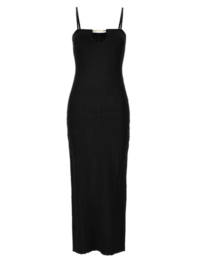 Jacquemus Embellished Ribbed-knit Midi Dress In Black