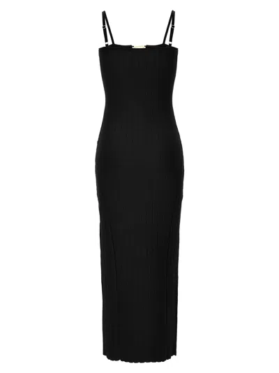 Jacquemus Embellished Ribbed-knit Midi Dress In Black