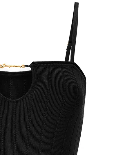Jacquemus Embellished Ribbed-knit Midi Dress In Black