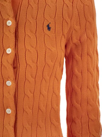 Shop Polo Ralph Lauren Plaited Cardigan With Long Sleeves In Orange