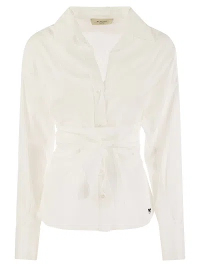 Shop Weekend Max Mara Torino Cotton Poplin Criss Cross Shirt In White