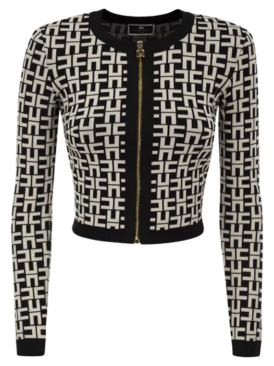 Elisabetta Franchi Viscose Jacquard Mini Cardigan In Black