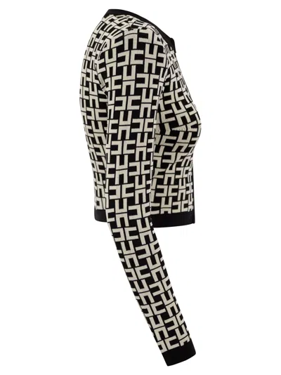 Elisabetta Franchi Viscose Jacquard Mini Cardigan In Black