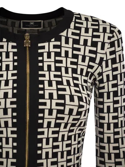 Elisabetta Franchi Viscose Jacquard Mini Cardigan In Black