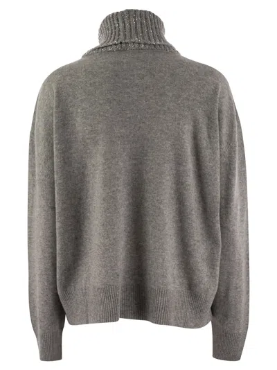 Shop Fabiana Filippi Turtleneck Sweater In Wool, Silk And Cashmere In Grey