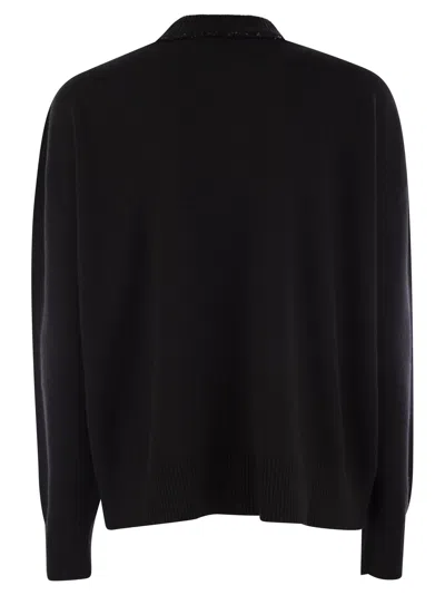 Fabiana Filippi Black Crewneck Sweater With Micro Paillettes In Wool In Black