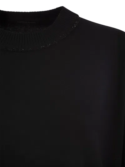 Fabiana Filippi Black Crewneck Sweater With Micro Paillettes In Wool In Black