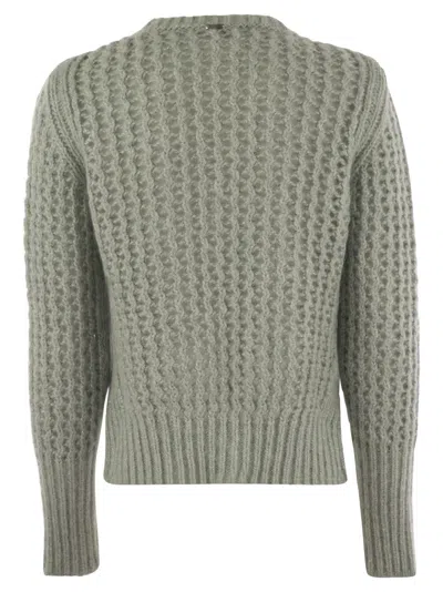 Herno Elegant Alpaca-wool Blend Sweater With Graphic Openwork In Water Green