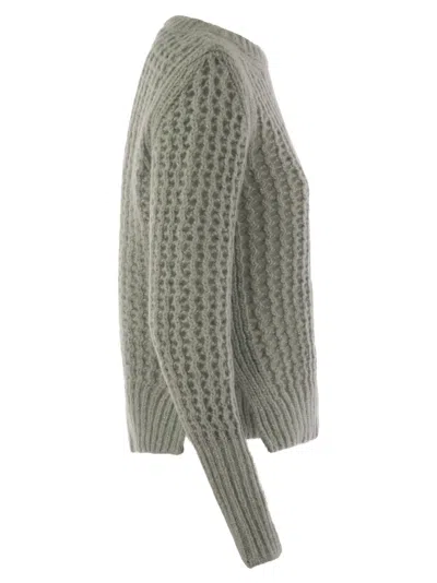 Herno Elegant Alpaca-wool Blend Sweater With Graphic Openwork In Water Green