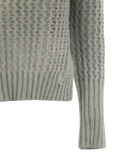 Herno Elegant Alpaca-wool Blend Sweater With Graphic Openwork In Water Green