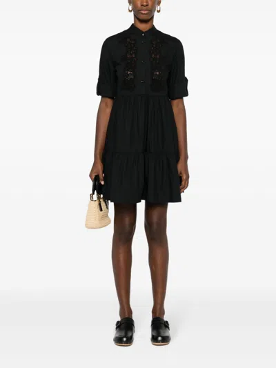 Shop Ermanno Firenze Cotton Shirt Dress In Black