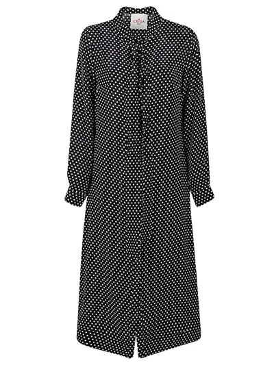 Cri.da Crida Polka Dot Silk Midi Dress In Black