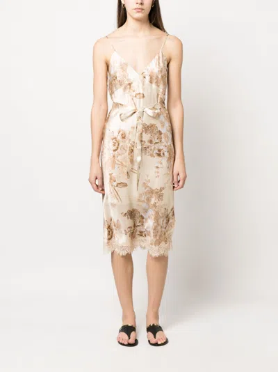 Shop Gold Hawk Chloe Printed Slip Dress In Beige