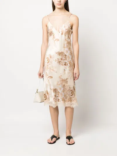 Shop Gold Hawk Chloe Printed Slip Dress In Beige