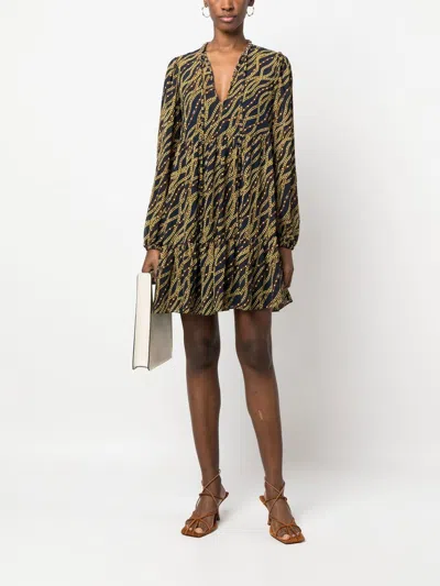 Michael Michael Kors Mmk Printed Midi Dress In Blue