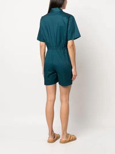 Paul Smith Short Sleeve Cotton Playsuit With Drawstring Waist In Blue