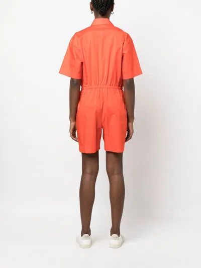Paul Smith Short Sleeve Cotton Playsuit With Drawstring Waist In Orange